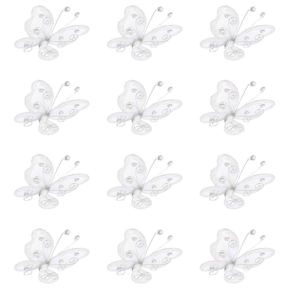 12Pcs Butterflies for Crafts, 2.2″ Organza Butterflies, White