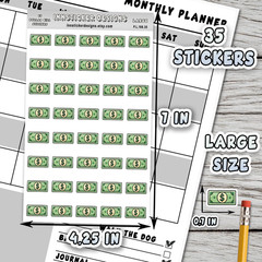 Dollar Bill Stickers, Mini Icon Reminder Planner stickers, Journals, Scrapbooks