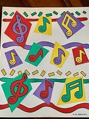 vintage 1991 gibson greetings colorful music notes sticker sheet