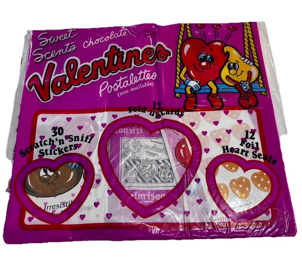 New Vintage 80’s Chocolate Sweet Scents Scratch ‘n’ Sniff Stickers Valentines