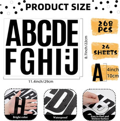24 Sheets Letter Stickers Bulletin Board Letters Large 4 Inch Vinyl Alphabet Sti