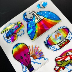 SPACE SHUTTLE PLANET NASA RAINBOW AIRPLANE JET vintage sticker decal prism foil