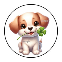 30 CUTE ST PATRICKS DAY PUPPY ENVELOPE SEALS STICKERS LABELS 1.5″ ROUND CLOVER