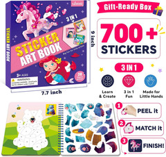 3-Pack Sticker by Number Books for Kids Ages 4-8, 30 Pictures, Paint with Sticke