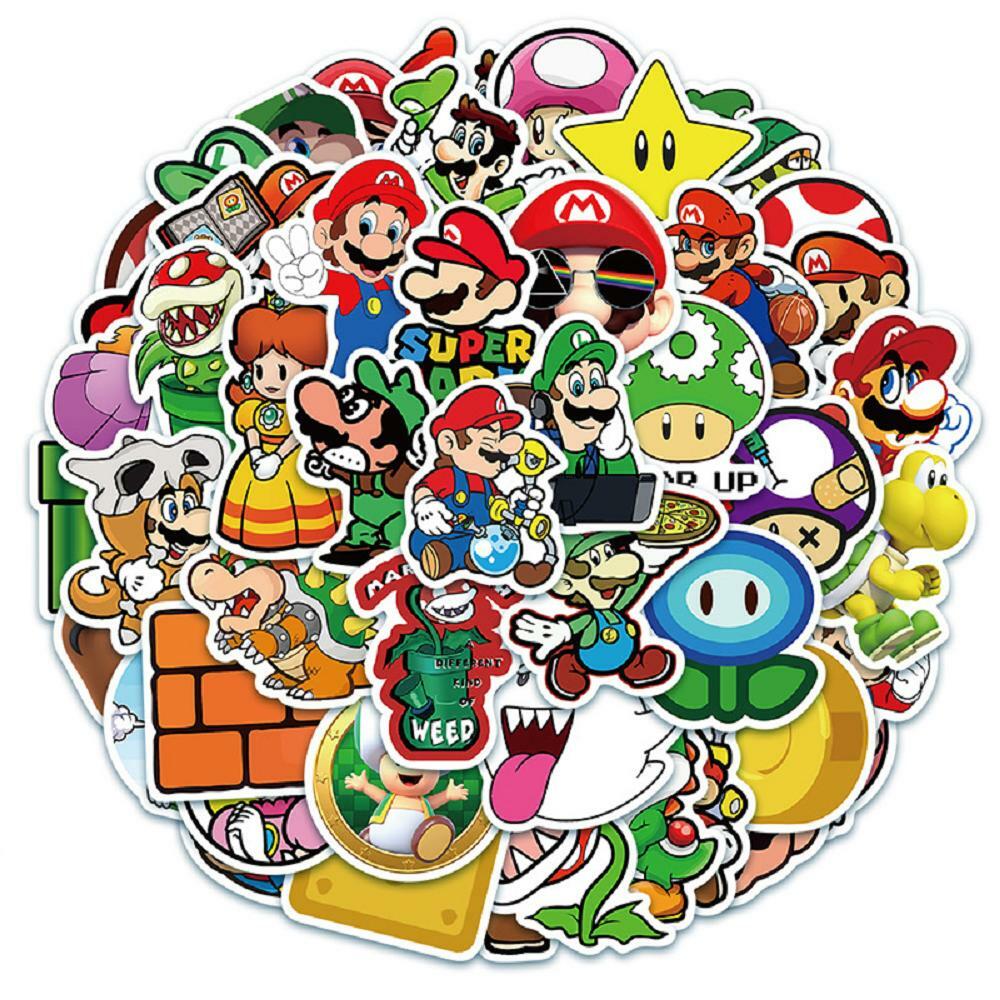 Super Mario Kart Stickers Skateboard Vinyl Laptop Luggage Decal Hydro Flask 50pc
