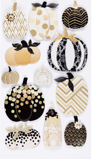 Pumpkins Metallic Fall Gourd Halloween Gold White Black Jolee’s Boutique sticker