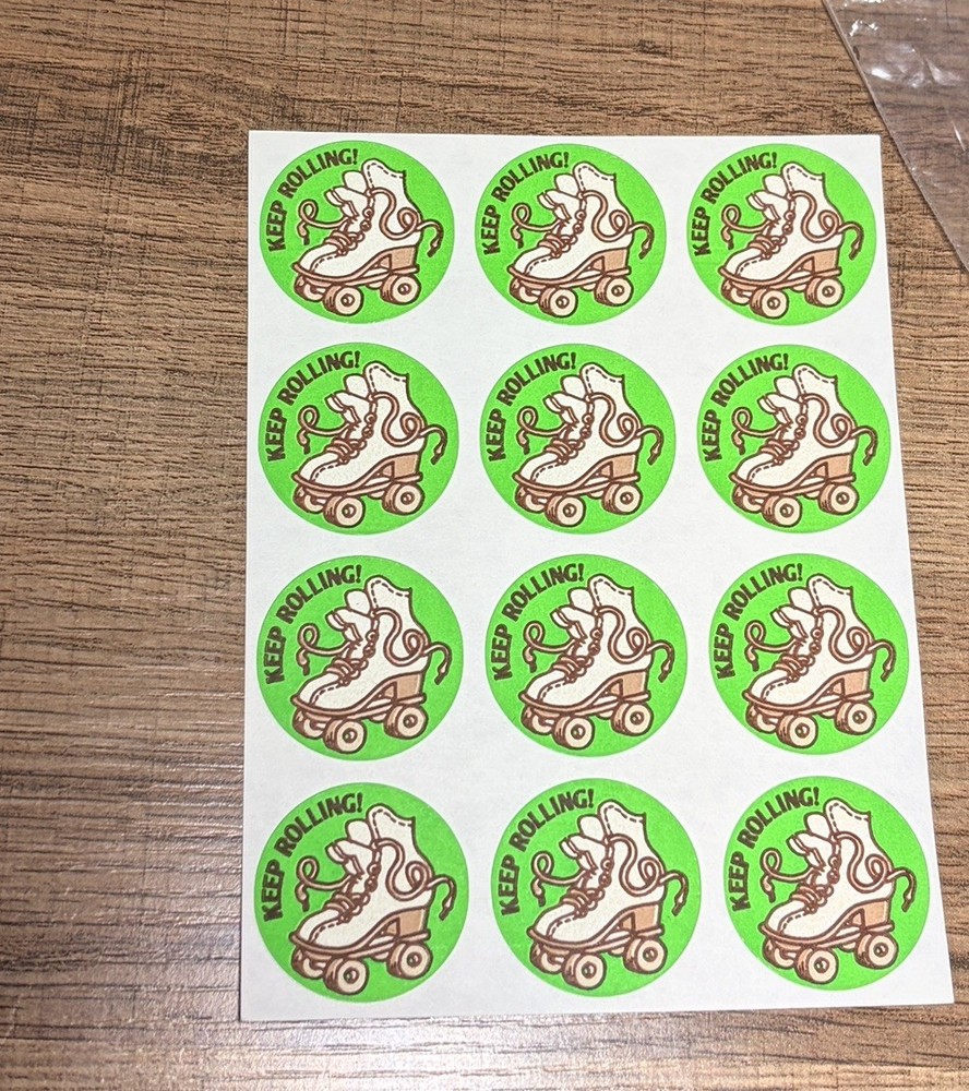 Retro Trend Scratch ‘n Sniff «Keep Rolling!» Sticker Sheet – Leather Scented
