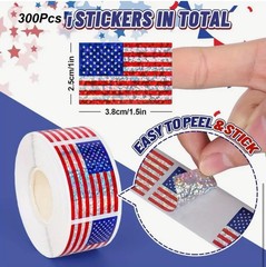 2 PACK-600PCS/2 Rolls 1.5” METALLIC FOIL USA FLAG STICKER UNITED STATES SET LOT