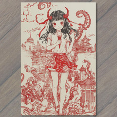 STICKER Devil Girl Ice Cream Tentacles Chaos City Retro Horror Red Ink