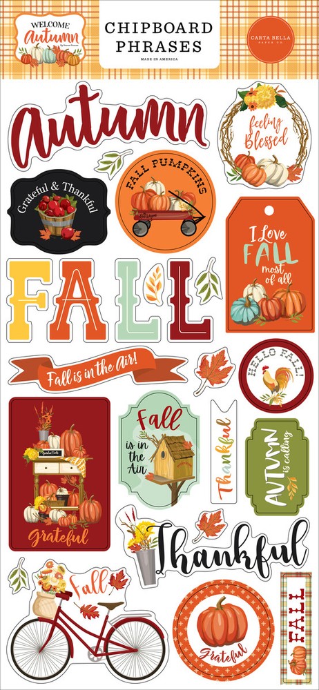 Carta Bella Paper WELCOME AUTUMN 6×13 Sheet of Chipboard Phrases
