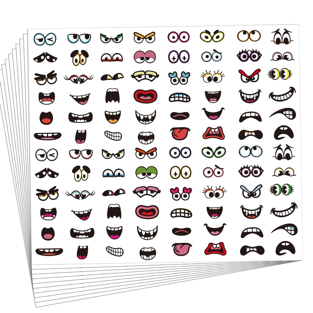 SerpizePaty 960Pcs Colorful Face Stickers, 48 Designs Black Green Red Pink
