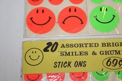NOS 3 Sheets Vintage Assorted Bright Smiles & Grumps Stick Ons Stickers