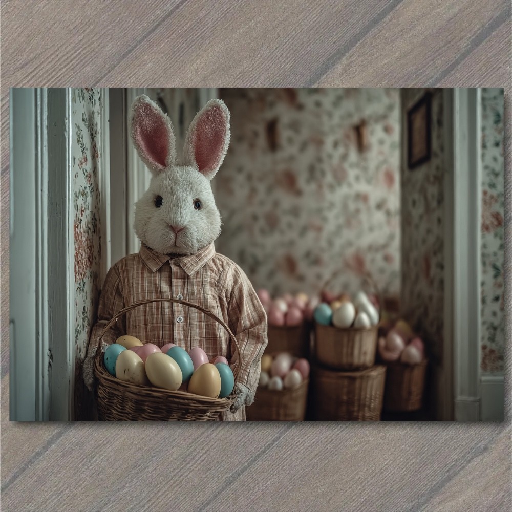 STICKER Bunny Plaid Shirt Egg Basket Pastel Easter Wallpaper Cottage Room