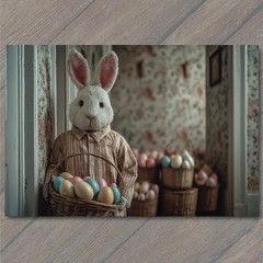 STICKER Bunny Plaid Shirt Egg Basket Pastel Easter Wallpaper Cottage Room
