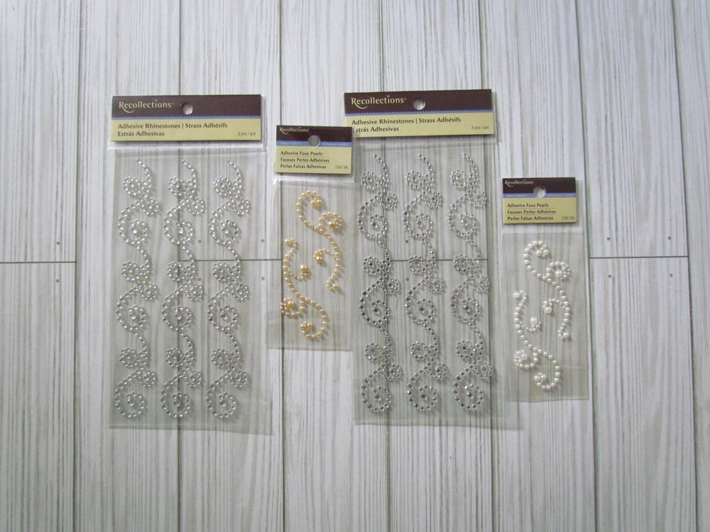 Recollections Swirl Flourish Bling Border Column Rhinestone Pearl Stickers 4pks
