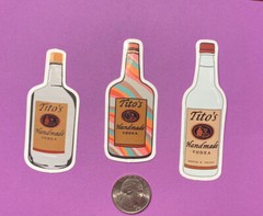 Titos Vodka Sticker Lot, 3 Small Vinyl Stickers, Scrapbook, Phone, etc. Mailed