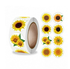 500 Sunflower 1 Inch Round 8 Variety Flower Art Paper Adhesive Stickers Roll