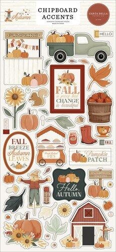 CARTA BELLA «IT’S AUTUMN» CHIPBOARD ACCENTS FALL, LEAVES, PUMPKINS SCRAPJACK’S