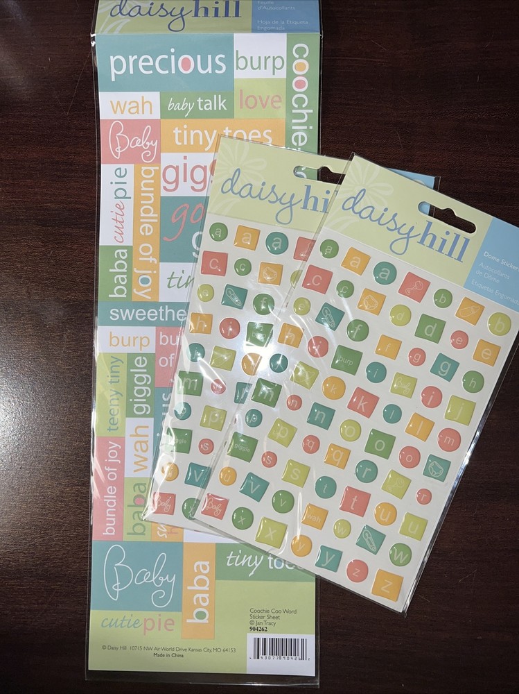 Daisy Hill Coochie Coo Baby LOT Of 3 2x Alphabet Stickers 1x word Sticker Sheet