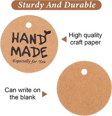 200Pcs Handmade Tags, Brown Paper Gift Labels with Twine String 1.2” round for H