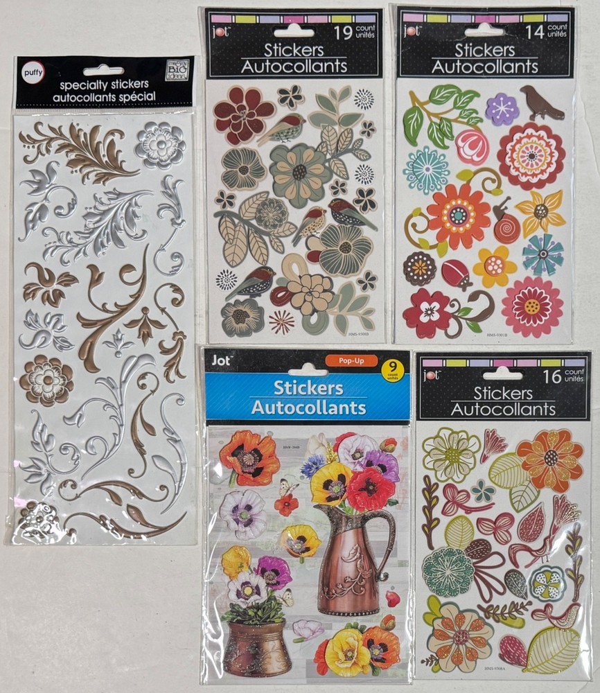 JOT / Big Ideas 3D Pop-Up Puffy Flowers Scrapbook Crafting Sticker Lot – 5 Packs
