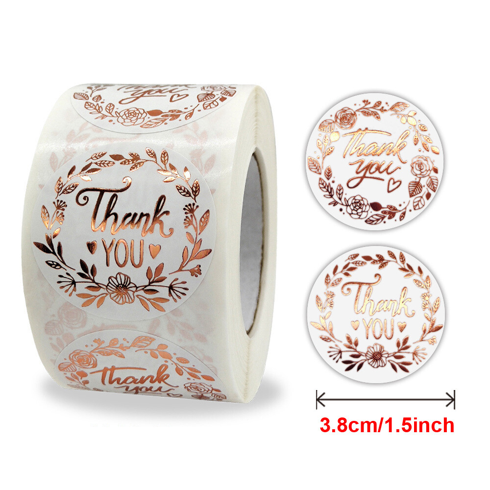 500Pcs 1.5″ Thank You Stickers Rose Gold Small Business Envelope Sticker Round
