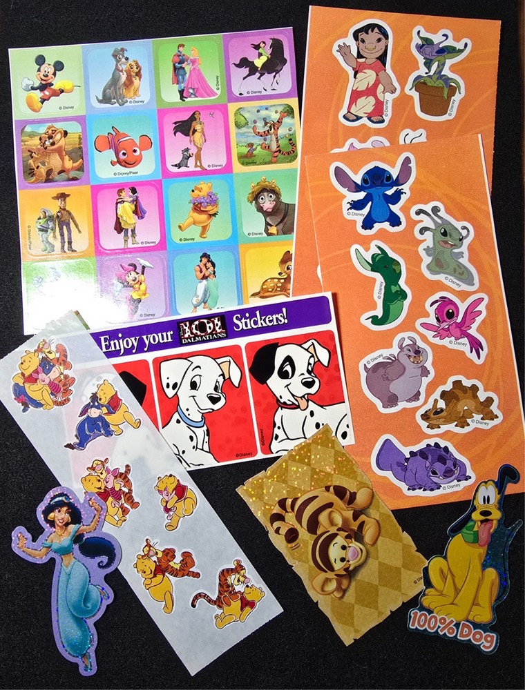 8 Item Disney Sticker Lot Lilo & Stitch, Winnie the Pooh, Jasmine, Pluto