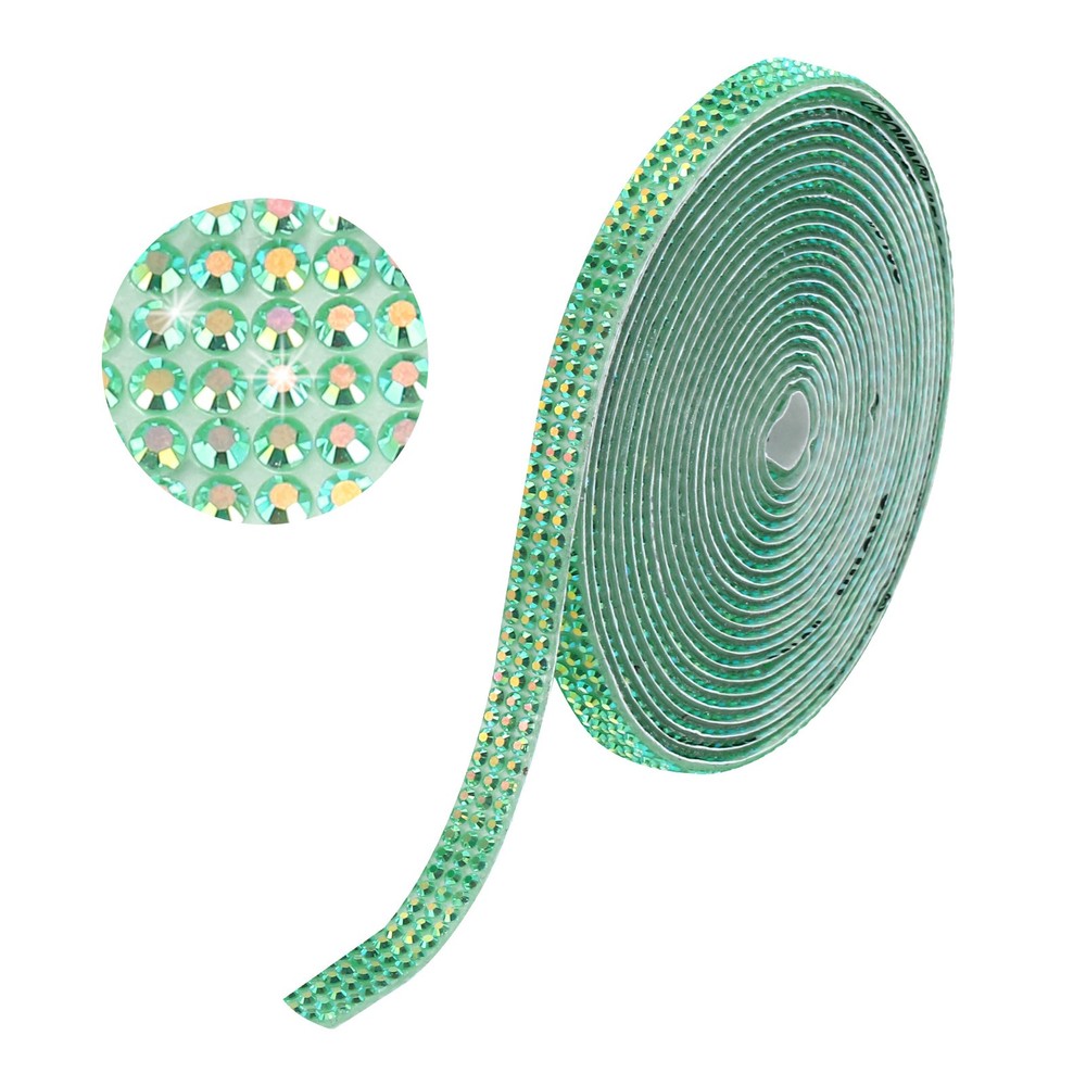 Self Adhesive Rhinestone Strips 3 Yards 0.24 Inch for Craft,Dark Green AB