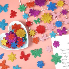 JULBEAR 300 Pieces Spring Glitter Flower Butterfly Foam Stickers Bulk Self-Ad…