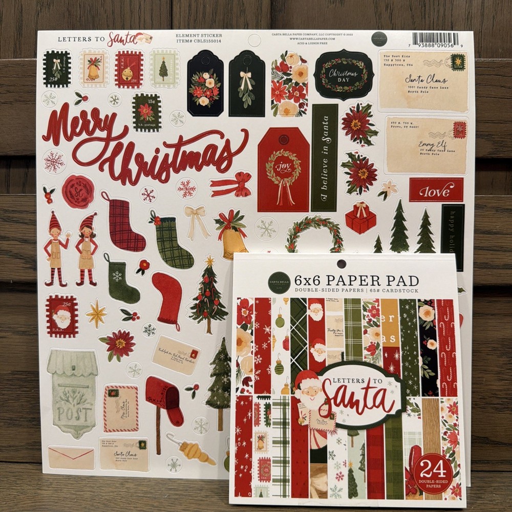 Carta Bella Letter To Santa 6×6 Scrapbook Paper Pad & Sticker Lot