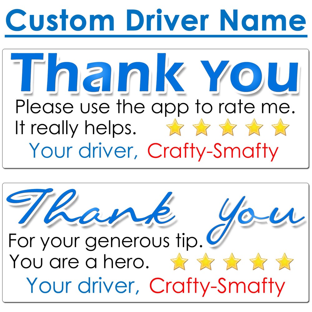 for Walmart Driver Thank You Stickers CUSTOM NAME Increase Ratings and Tips