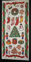 Vtg Christmas Stickers BORDERS~Tree~TRAIN~Snowmen~COOKIE~from Tie Me to the Moon