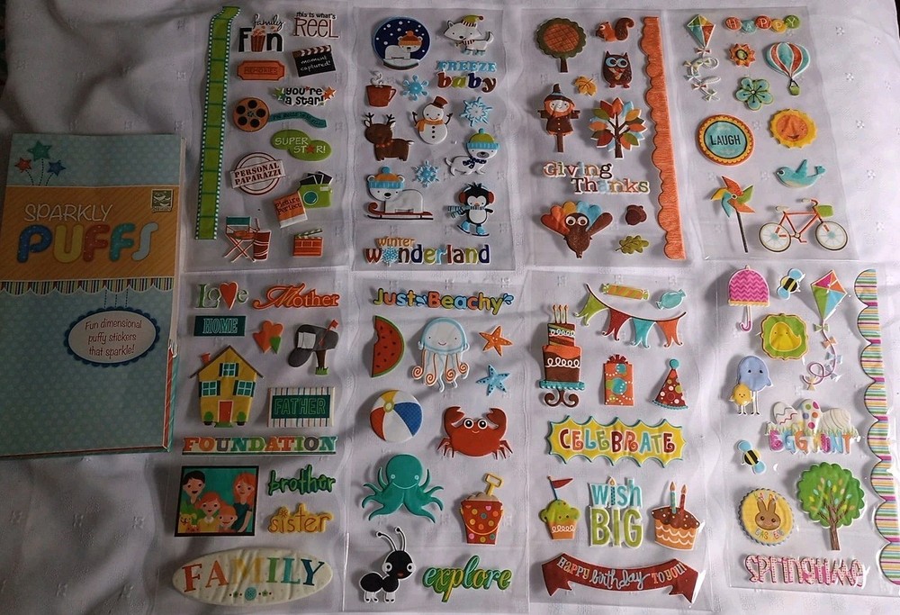 3Birds Sparkly Puffs Fun Dimensional Puffy Sparkle Stickers 8 sheets /401