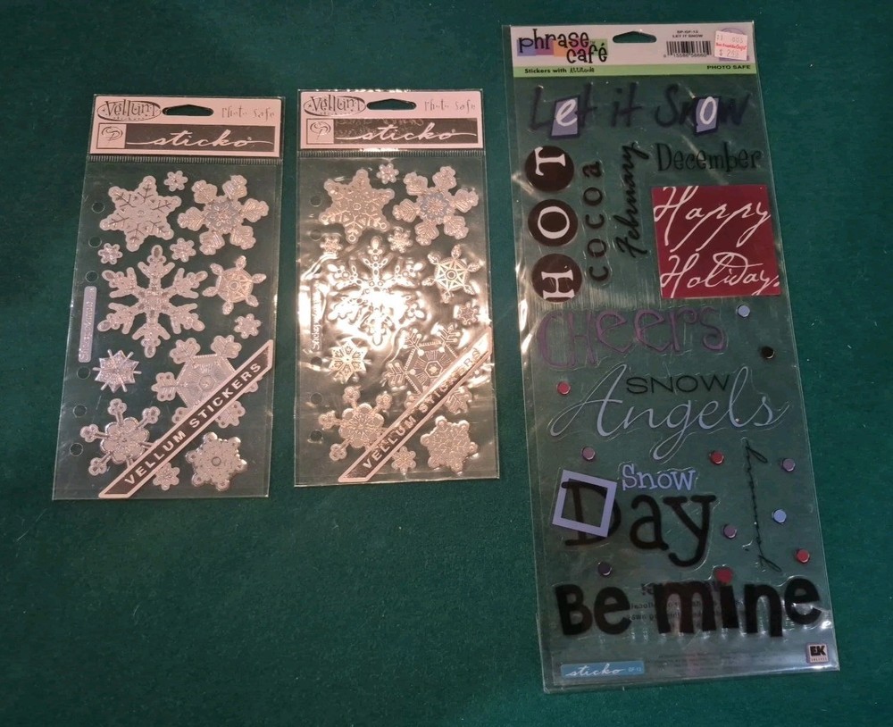 Winter Sticker Lot Snowflake & Word Stickers 3 Packs Unopened
