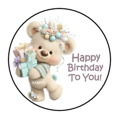 30 TEDDY BEAR HAPPY BIRTHDAY ENVELOPE SEALS LABELS STICKERS 1.5″ FAVORS TAGS
