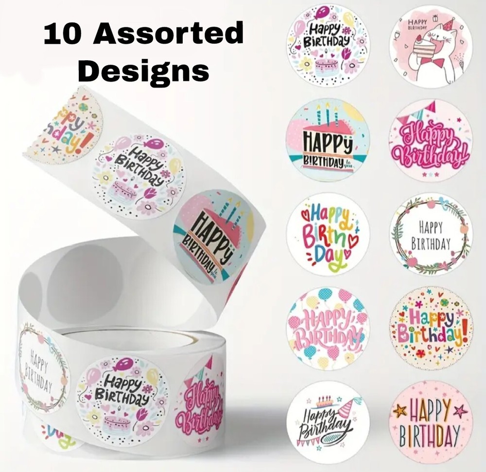 100 Happy Birthday ASSORTED 1″ ENVELOPE STICKERS LABELS SEALS Party Favors PINK