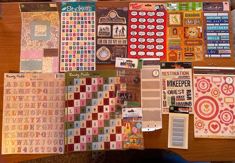 Lot of 15 Scrapbook Stickers-New.Martha Stewart, Rusty Pickle, Flair Design, Etc