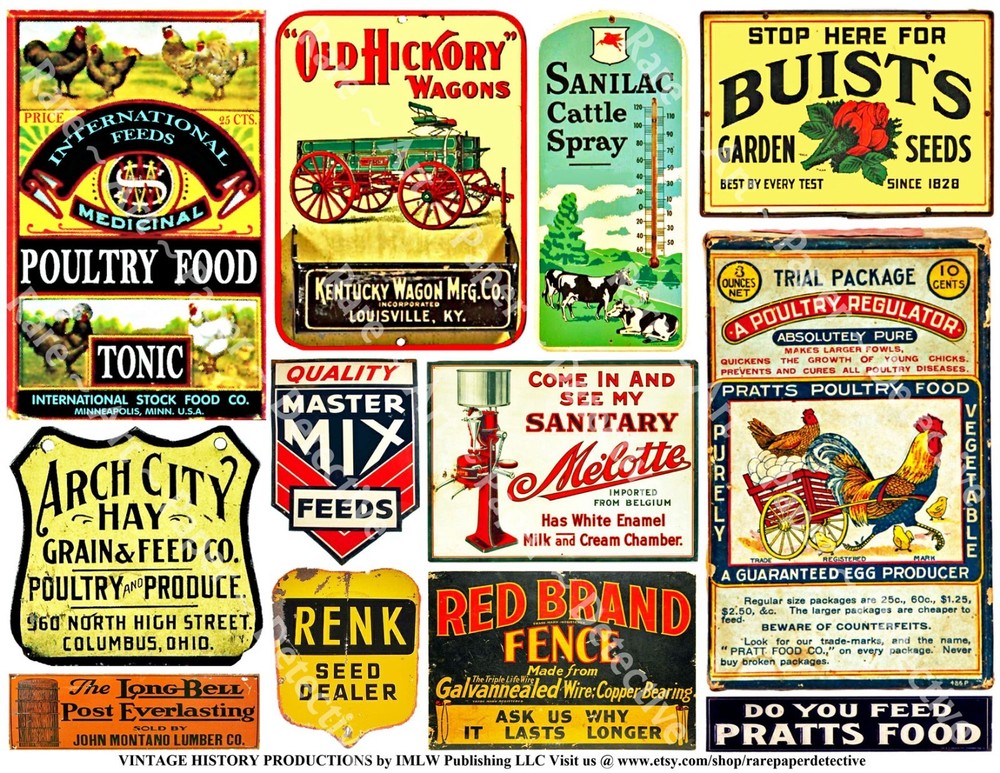 FARM ADVERTISING SIGN LABELS, 12 Stickers, 1 Sheet, Scrapbook & Junk Journal TAG