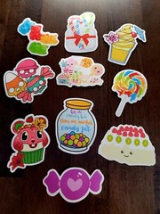 STICKERS x 10 Sweets Ice Cream Candy Cupcake Gummies Lollipop Pavlova 23V5