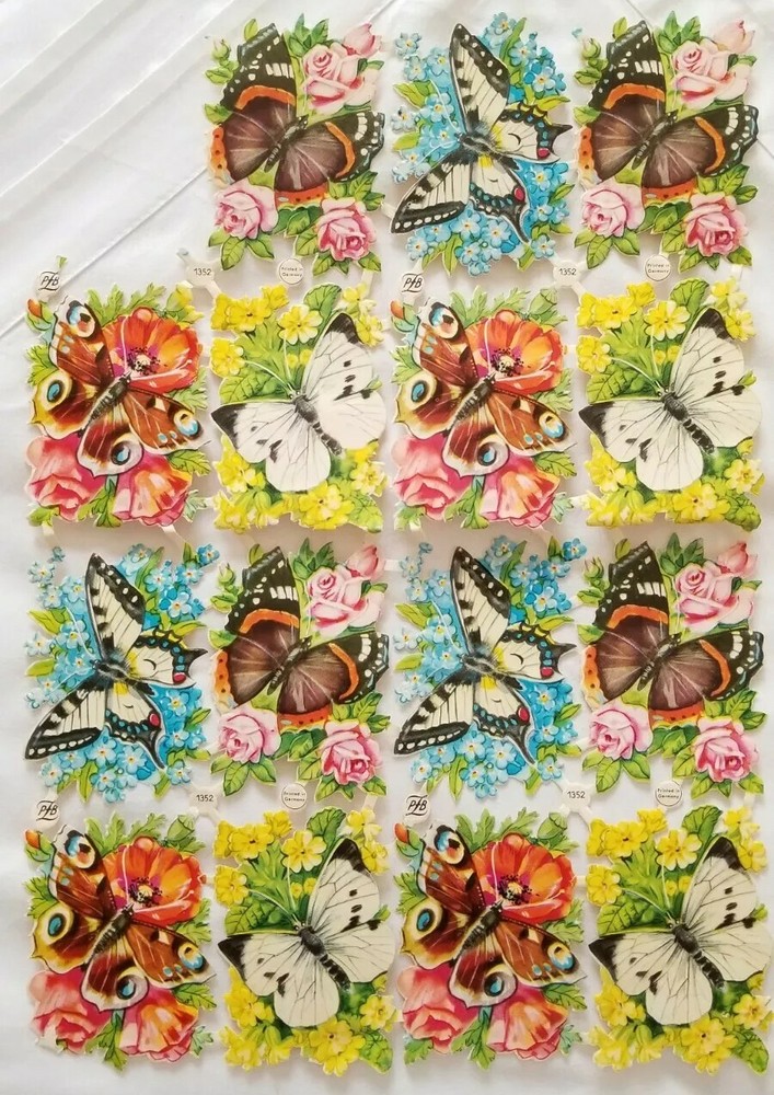 PZB Vintage Diecut Butterflies Flowers #1352 Crafting Paper From Germany