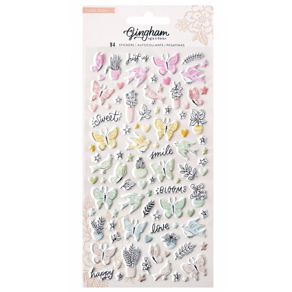 Crate Paper GINGHAM GARDEN (94PC) PUFFY STICKER SHEET scrapbooking