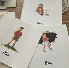 Junk Journal Ephemera Pack, 25+ pieces, Vintage Children’s Books, Dick and Jane