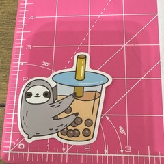 Bubble Tea Boba & Sloth Stickers Set, Multicolor Food & Drink Theme (4pcs)