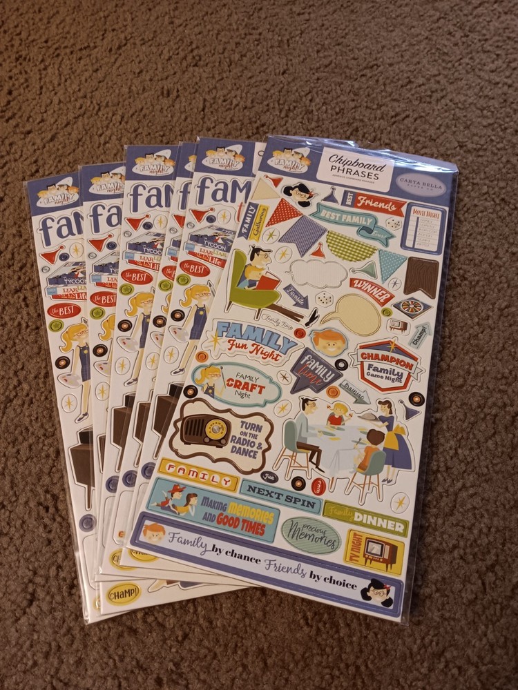 Crafts 13″ Chipboard Stickers Lot 6 Family Theme Retro Vintage Game Night