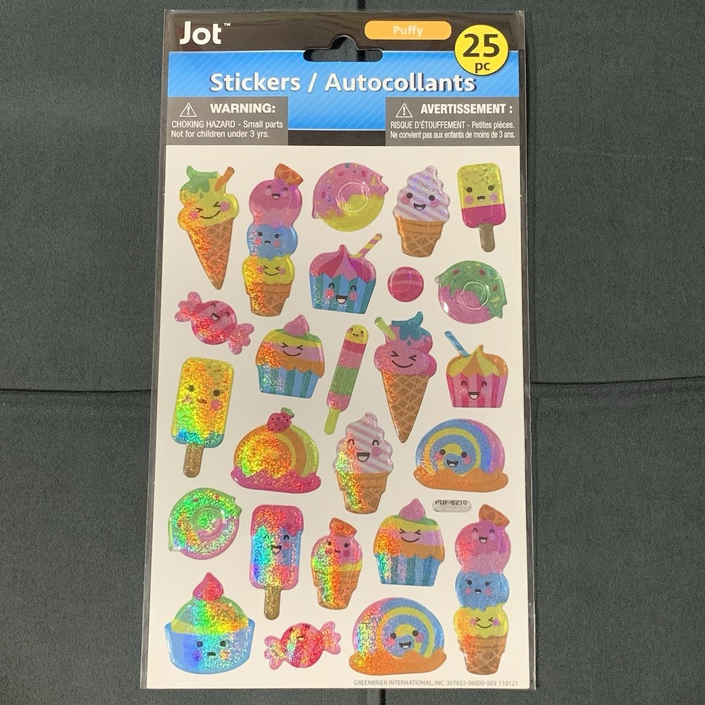 Cute Holographic Puffy Sweets 25 PC Sticker Sheet (5x7in) FREE SHIPPING