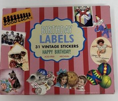 Laughing Elephant Vintage Style Birthday Stickers 30 Count Open Box