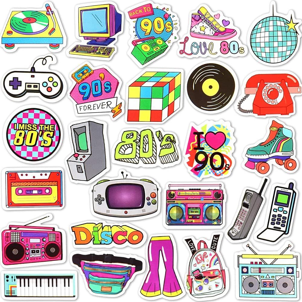 80s 90s Stickers for Adults Vintage Theme 70 Pcs