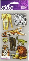 Lot of 5 Packages of Sticko Classic Big Cats Stickers Lion Tiger Leopard