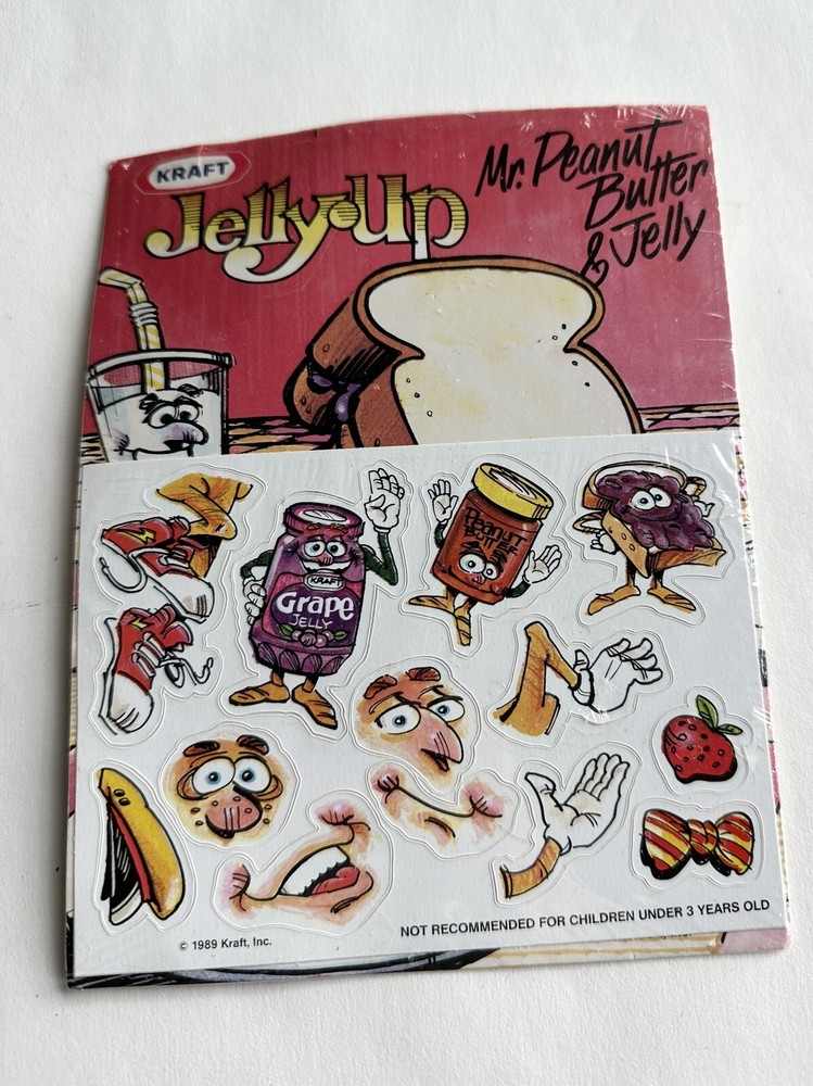 Vtg NEW OLD STOCK Stickers Kraft Jelly Up Mr Peanut Butter & Jelly Sealed 1989