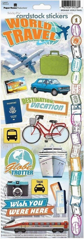 Travel World Vacation Passport Plane Train Cruise Globe Paper House Stickers